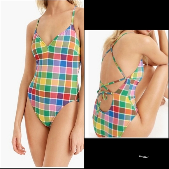 Plaid J Crew 1 Piece Swimsuit Sz 8